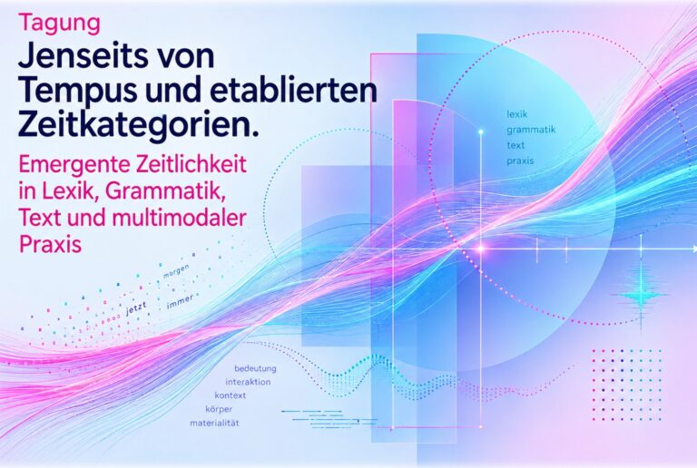 Plakat der Tagung „Jenseits von Tempus und etablierten Zeitkategorien. Emergente Zeitlichkeit in Lexik, Grammatik, Text und multimodaler Praxis“